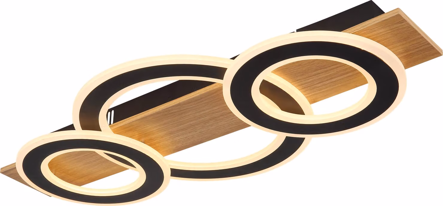 Plafoniera, lampada in legno, opale, 3 fiamme, LED