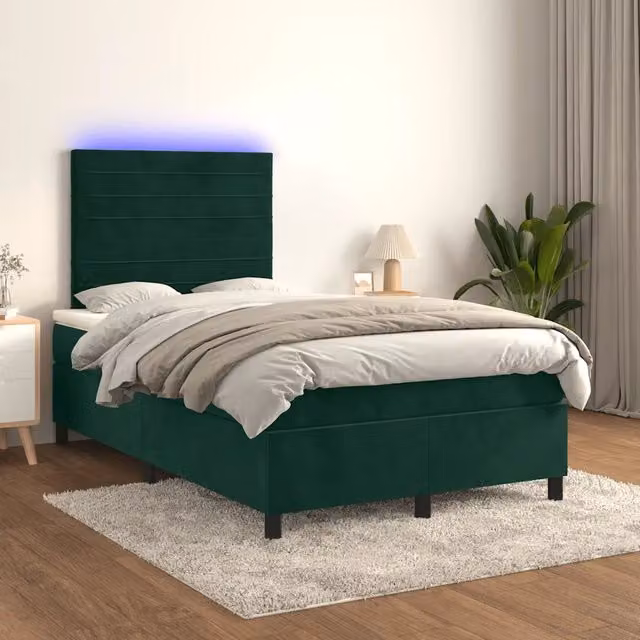 Letto a Molle con Materasso e LED Verde Scuro 120x200cm Velluto 3136176