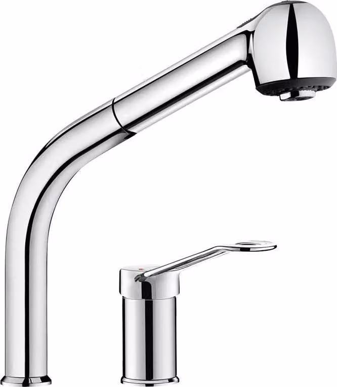 Delabie SPT-EHM EP con doccia estraibile su colonna H195 mm, maniglia ad arco