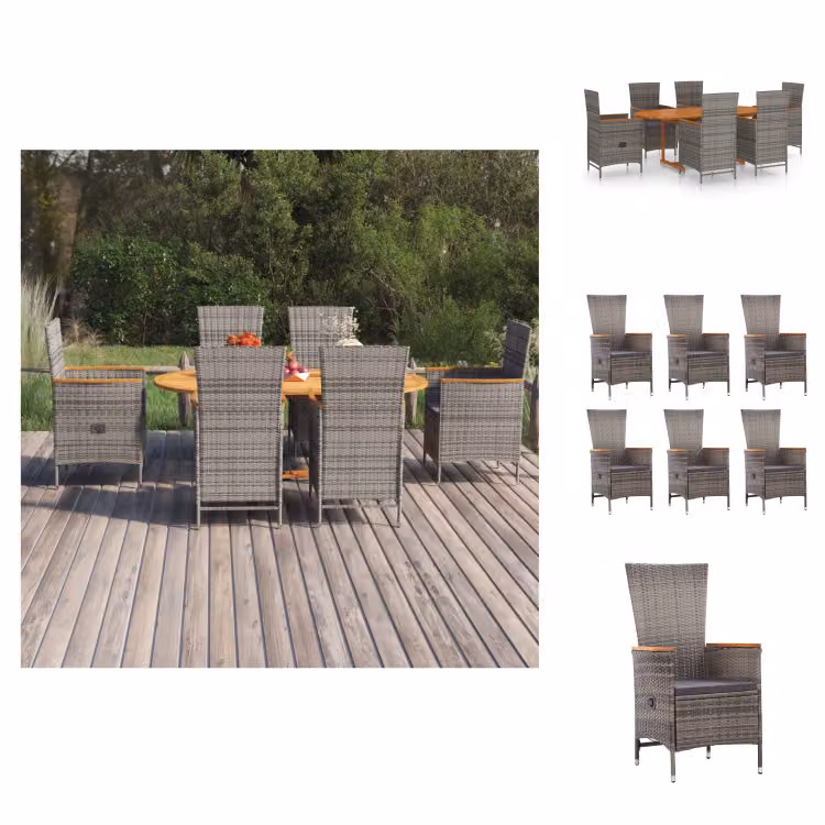 vidaXL set da pranzo da giardino 7 pezzi in rattan grigio - Set di mobili da giardino