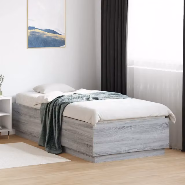 Letto con luci LED e porta di ricarica USB vidaXL in legno grigio L: 100 cm, P: 200 cm – 1