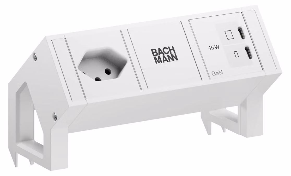 BACHMANN DESK2 bianco 1xCH 90°, 1xUSB C/C 45 W L=0,2 m RAL 9010