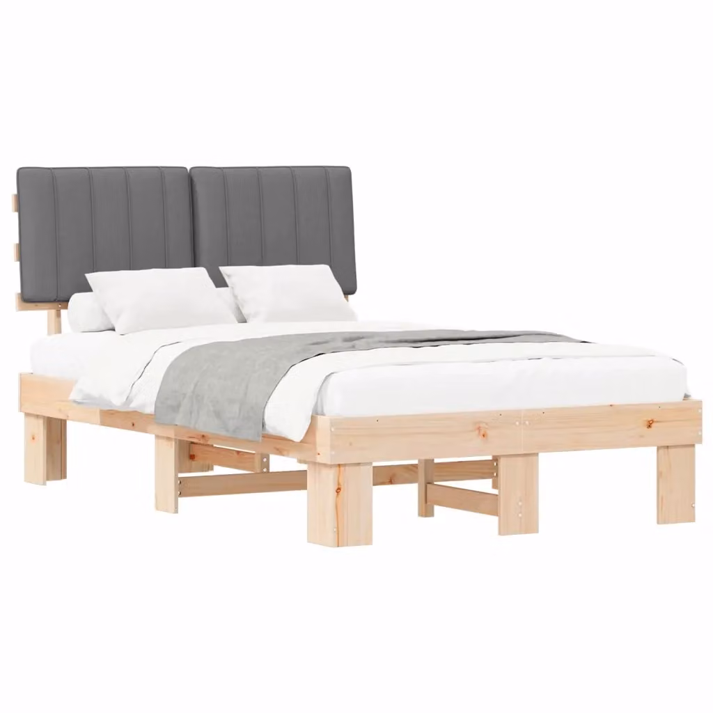 Letto moderno vidaXL con struttura in legno di pino e testiera rivestita in tessuto grigio, L/P/H: 120 x 200 x 93 cm – 2