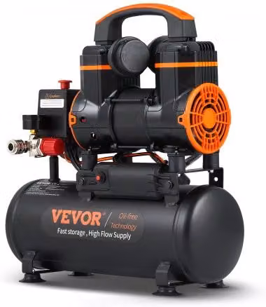 VEVOR Compressore d'Aria Portatile Senza Olio da 8L, Motore 900W, Nero