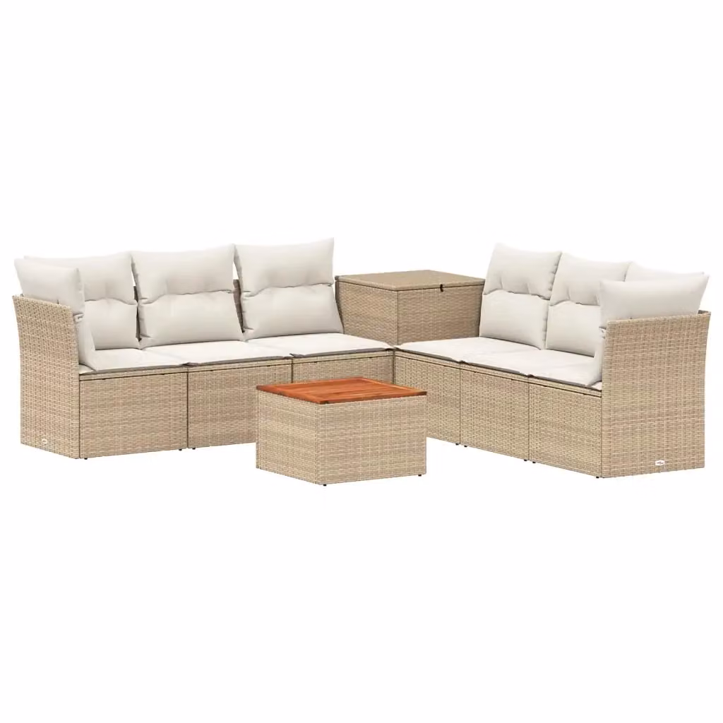 Set di mobili da giardino vidaXL in polyrattan composto da 8 pezzi con divano a 3 posti, elementi angolari, tavolino da caffè e pouf in colori beige e bianco – 2
