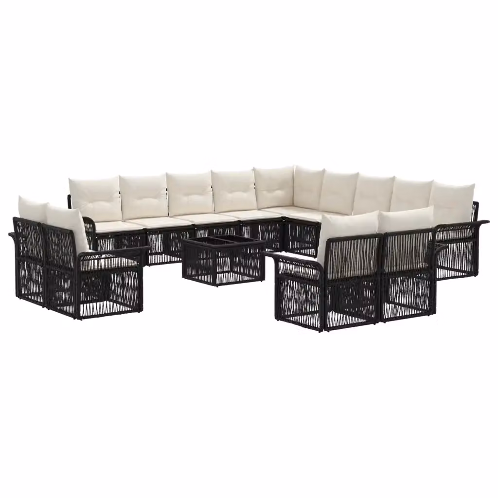 Set Divano da Giardino Moderno vidaXL a Forma a U con Tavolino da Caffè, 14 Pezzi, Nero e Bianco Crema – 2