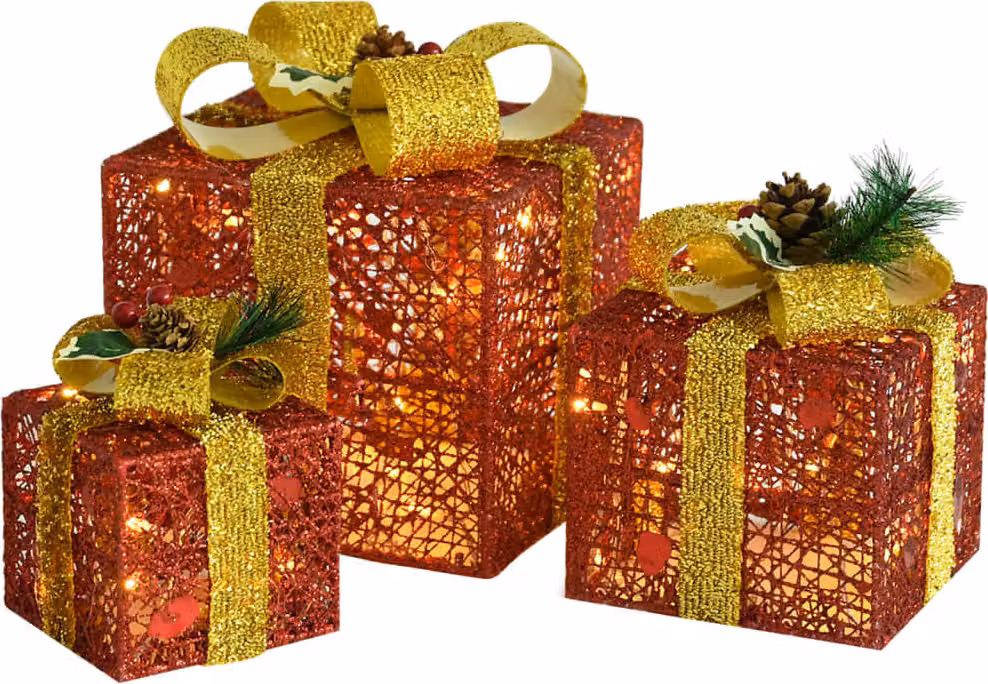 Scatole Regalo Decorative Natale 3pz Rosse da Esterno Interni
