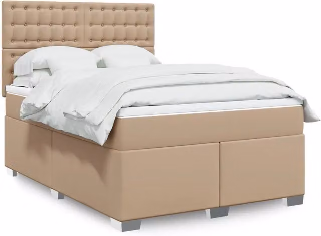Letto a molle con materasso vidaXL in similpelle beige e bianco L/P/H: 140 x 200 cm