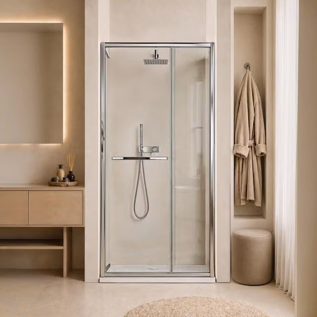 Porta doccia a nicchia Nerea INBAGNO in vetro temperato trasparente con profili cromati, rototraslante, L: 80 cm, H: 195 cm, P: 79 cm, spessore 6 mm