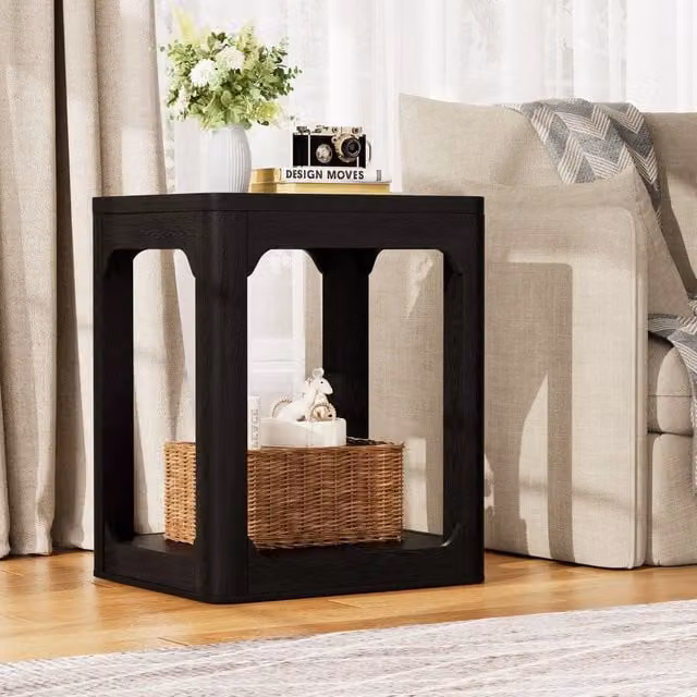 Set 2 tavolini da salotto ¨C Minimal ¨C nero, doppio ripiano, piano 3cm, 50x40x60cm