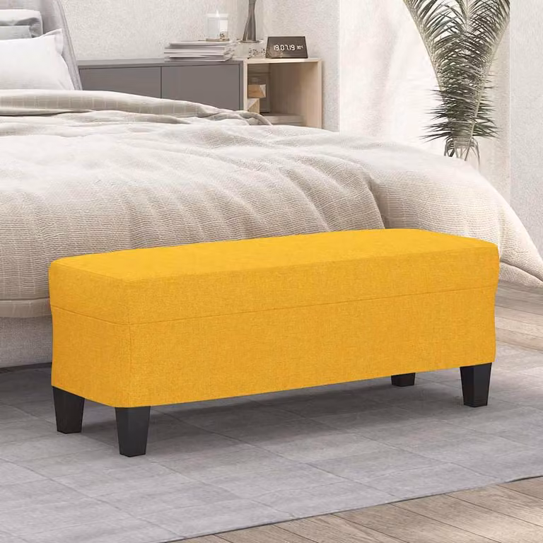 Panca vidaXL in tessuto giallo chiaro con struttura in legno per soggiorno o camera da letto L 100 cm x P 35 cm x H 41 cm