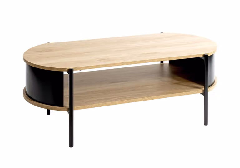 Tavolino HAKU in rovere naturale e nero - Metallo, MDF, L/A/P: 100x37x54 cm