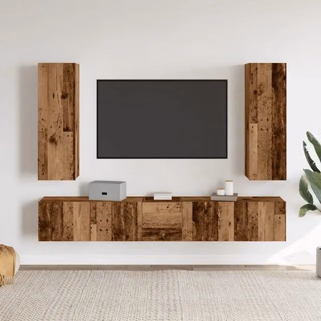 Set di 5 Mobili TV a Parete Moderni in Legno e MDF Colore Marrone Opaco