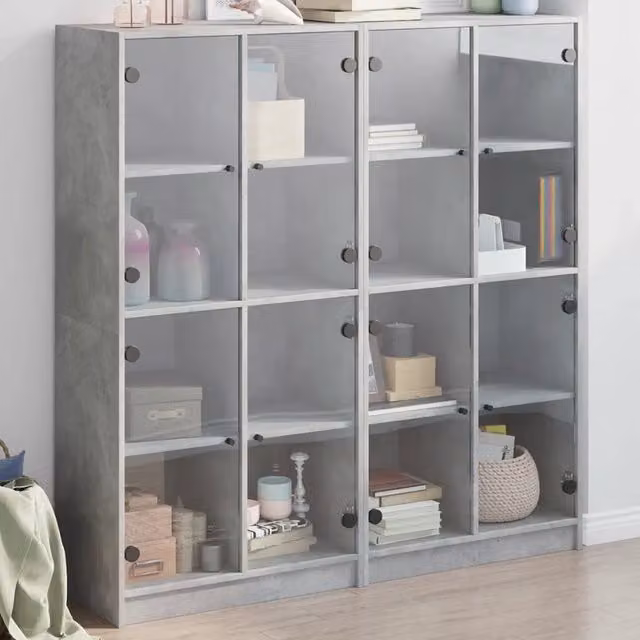 Libreria Ante-Scaffale per Libri-Mobile di Stoccaggio Grigio Cemento 136x37x142 cm in Legno Multistrato 673652