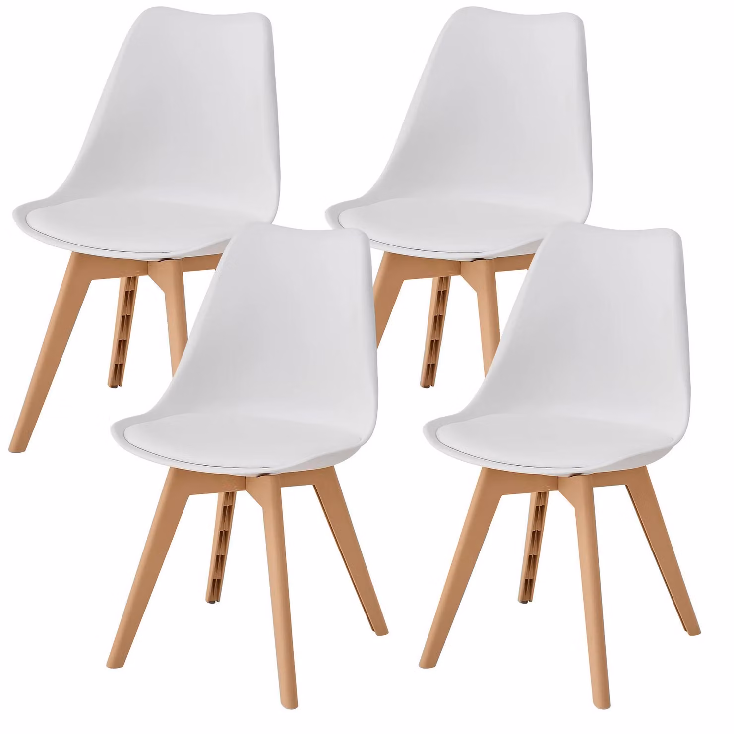 Set di 4 moderne sedie da pranzo - Sedia imbottita - Rivestita in ecopelle - Gambe in plastica - Adatta per cucina e soggiorno - Bianco