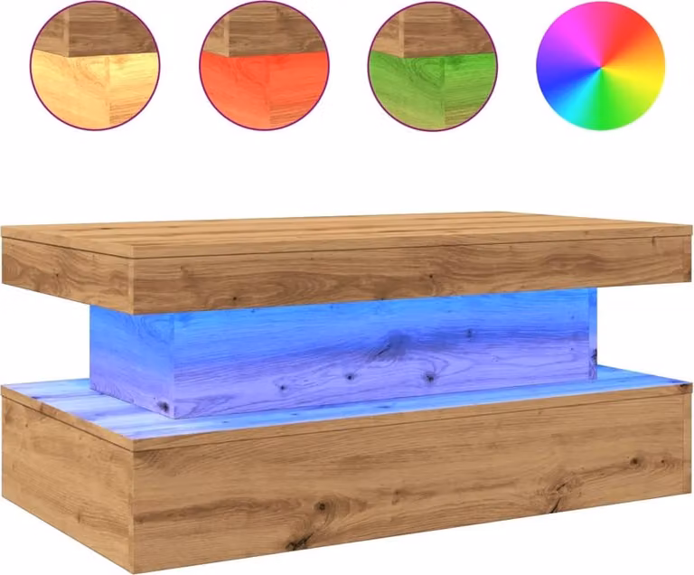 Tavolino da Salotto con Luci LED Rovere Artigianale 90x50x40 cm