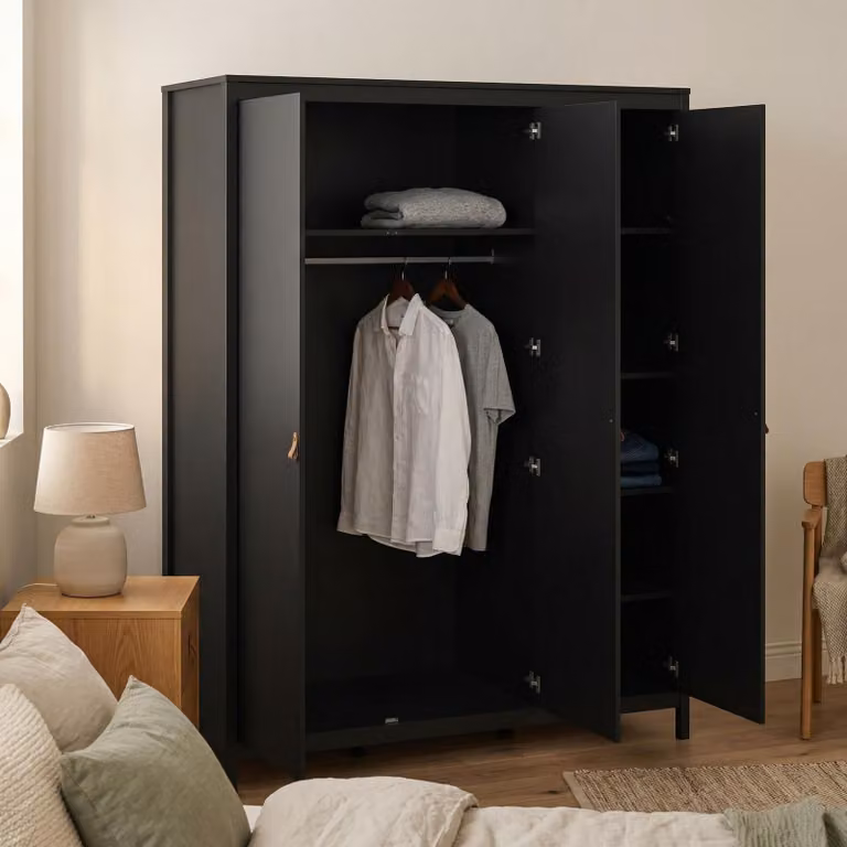 Dmora Guardaroba 3 Ante Conti 58.4x150 cm Nero, Appendiabiti 3 Ante
