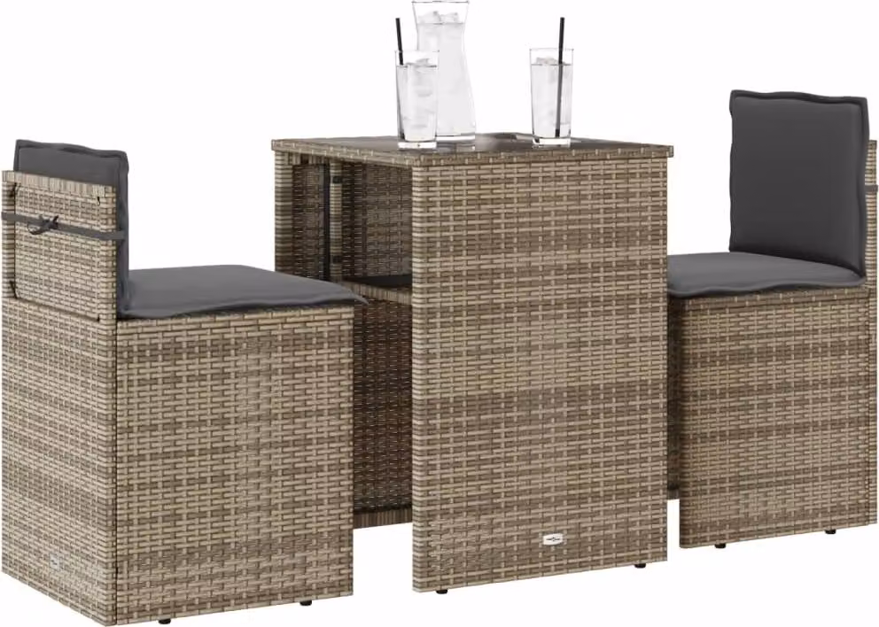 Maison Exclusive - Set da bistrot 3 pezzi con cuscini grigio in polyrattan