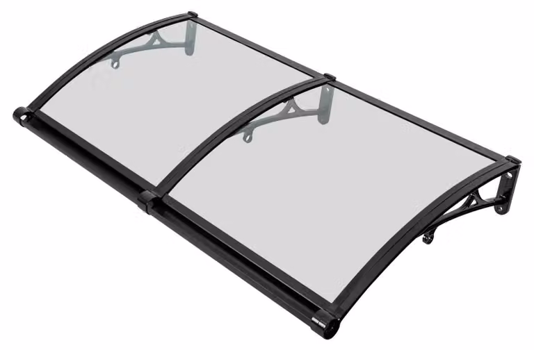 Tettoia per porte e finestre - A volta - Telaio in lega di alluminio - Resistente alle intemperie, protezione da raggi UV, grandine e neve - Portata 200 kg - Trasparente/Nero