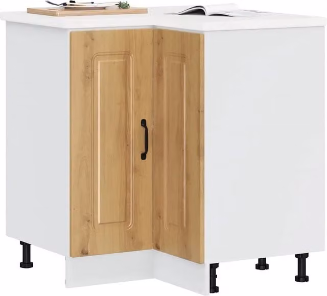 Mobile base ad angolo per cucina vidaXL in legno e MDF, colore marrone e bianco, design moderno con ante a battente