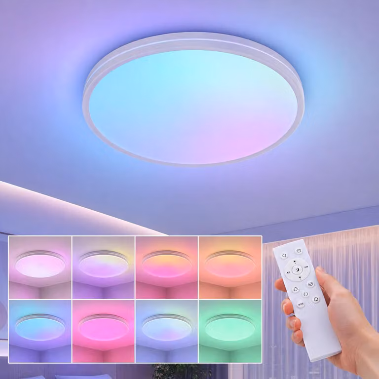 Lampada da soffitto LED da 48W, con cambio colore RGB, effetto cielo stellato o paesaggio, temperatura di colore regolabile da 3000 a 6500K, dimmerabile, con telecomando, ideale per camere da letto, soggiorni e camerette