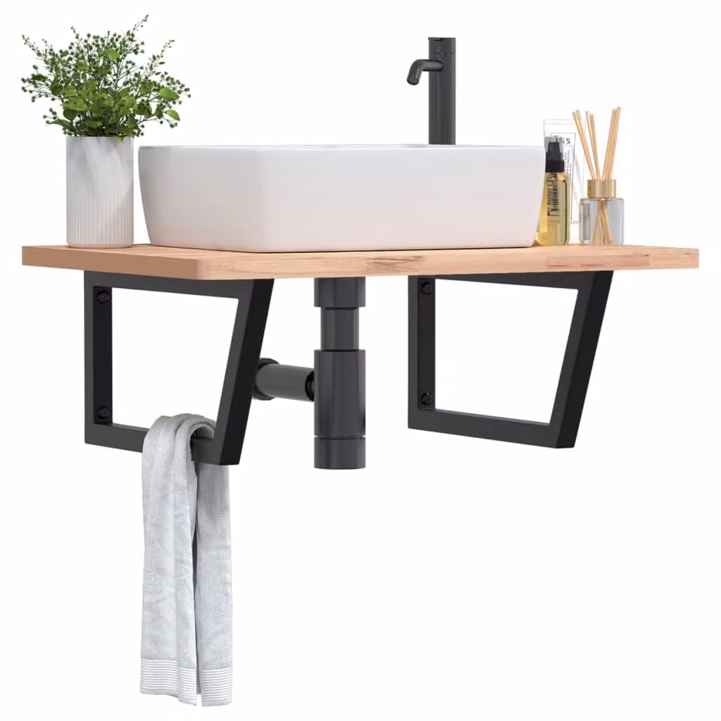 Set di 2 mensole per lavabo vidaXL in acciaio nero a forma di trapezio da appendere al muro