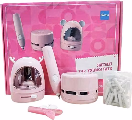 Set di temperini elettrici portatili rosa con 50 sacchetti di ricambio per bambini e adulti