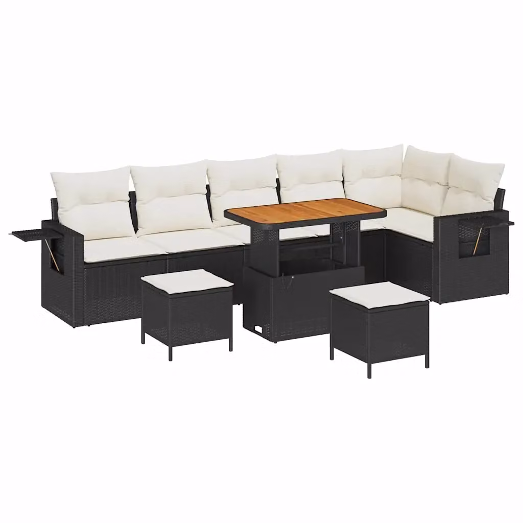 Set Divano da Giardino vidaXL 11 Pezzi a Forma di L con Cuscini, Colore Nero e Beige, Struttura in Metallo e Polyrattan – 2