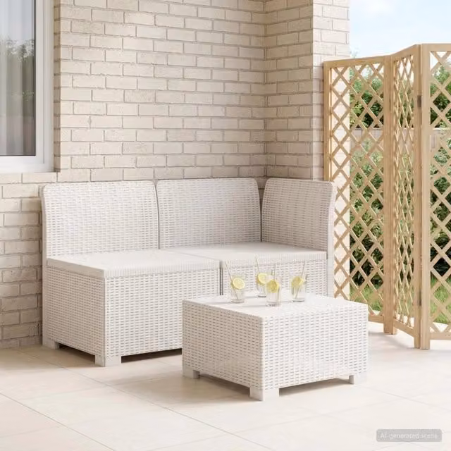 Divano da giardino a 2 posti vidaXL in rattan bianco con cuscini inclusi