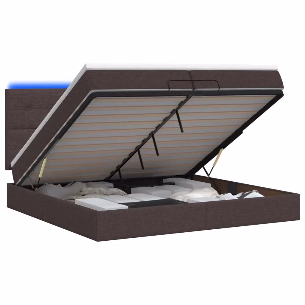 Letto Ottomano con Materasso Ibrido e Illuminazione LED vidaXL, Marrone e Bianco, L/P/H: 200 x 200 x 88 cm – 2