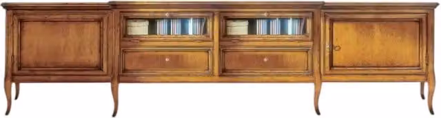 Porta TV classico in legno Mobili 2G con 2 ante, 2 cassetti e 2 ribalte, finitura bassano, L: 220 cm, P: 50 cm, H: 55 cm – 3