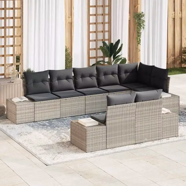 Set Divano da Giardino 8 pz Grigio chiaro polyrattan 3347112