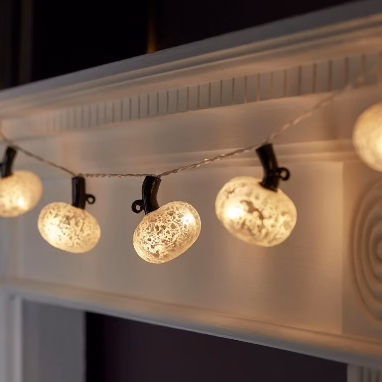 10 luci a forma di lampadina in vetro, luce bianco caldo, con timer, lunghezza 1 metro, per uso interno