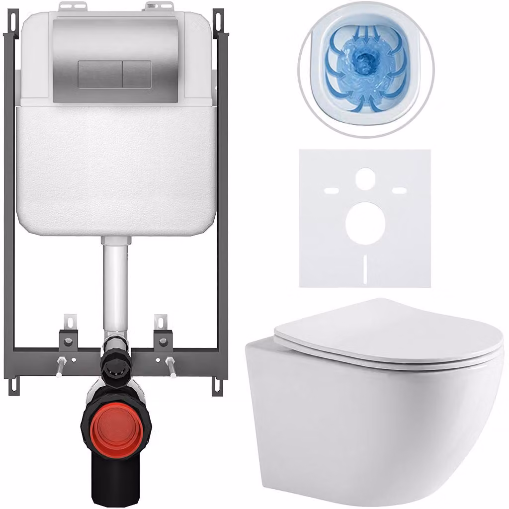 CERANO - Set WC da incasso Verde - bianco lucido - pulsante Prime/Modulo, argento - da incasso - 49x36 cm