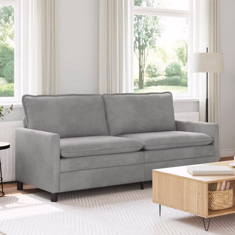 Divano moderno vidaXL in velluto grigio chiaro con struttura in metallo L: 196 cm, P: 81 cm, H: 87,5 cm