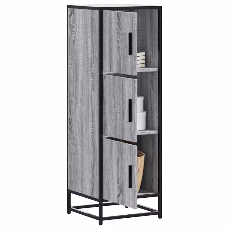 Credenza sospesa vidaXL in stile industriale in legno e metallo grigio con ripiani interni e ante con scaffale aperto