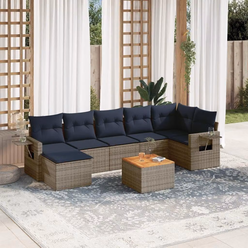 Maison Exclusive - Set di 8 divani da giardino con cuscini, grigio, polyrattan