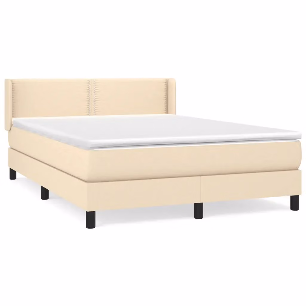 vidaXL Giroletto a Molle con Materasso Ibrido in Tessuto Beige e Bianco L/P/H: 190 x 140 x 88 cm – 2
