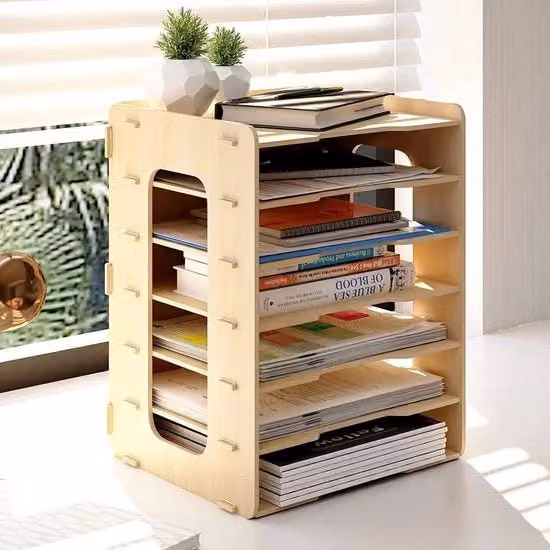 Organizzatore per ufficio e scuola Documentario A4 con 7 schede in legno color beige e marrone