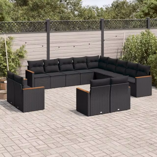 Set di Divani da Giardino a L vidaXL in Polyrattan Nero con Cuscini e Struttura in Acciaio – 1