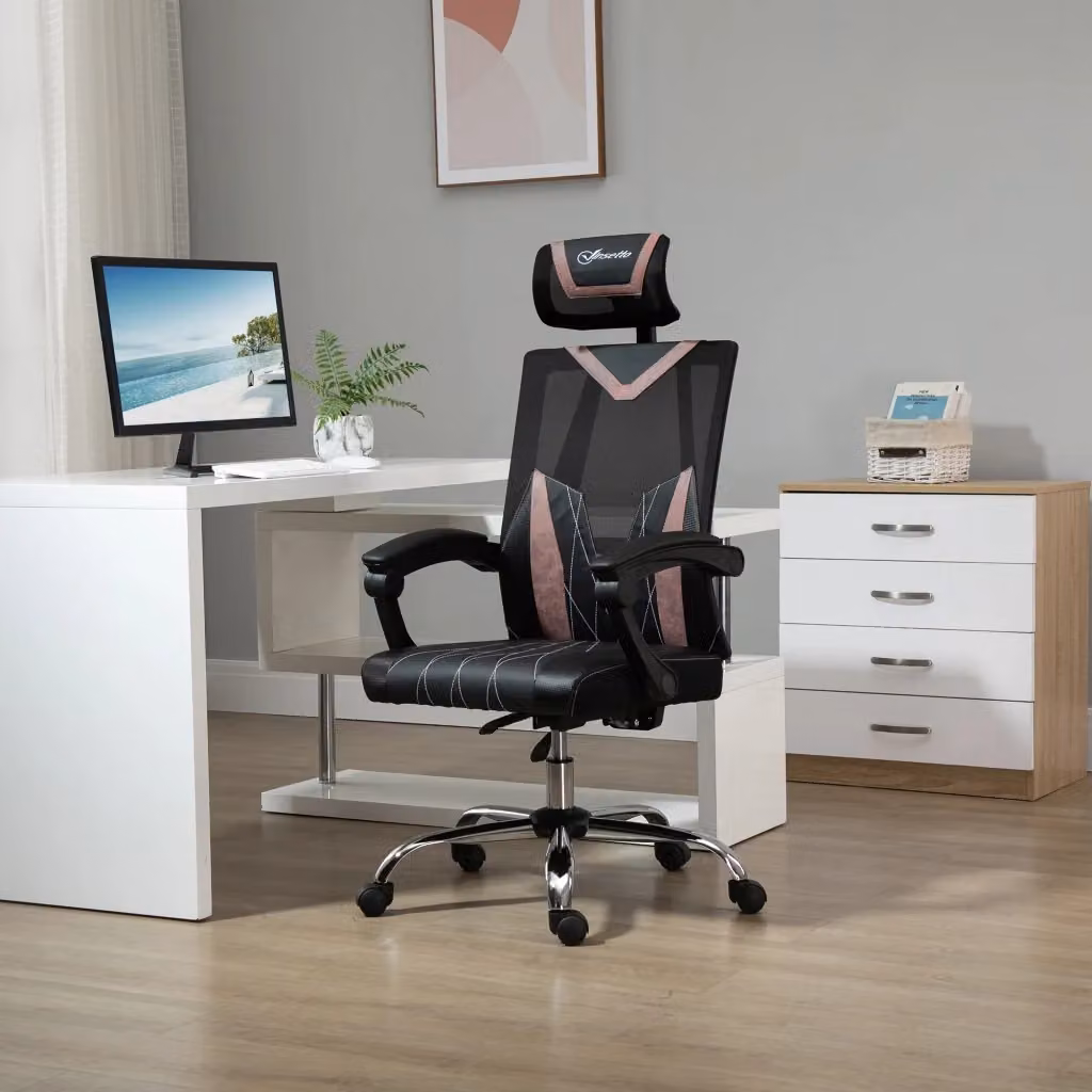 EasyComfort Sedia da Ufficio Ergonomica con Supporto Lombare e Cervicale, Inclinabile a 130°, Girevole 360°, Rosa e Nera, L: 58 cm, P: 62.5 cm, H: 112-120 cm – 2