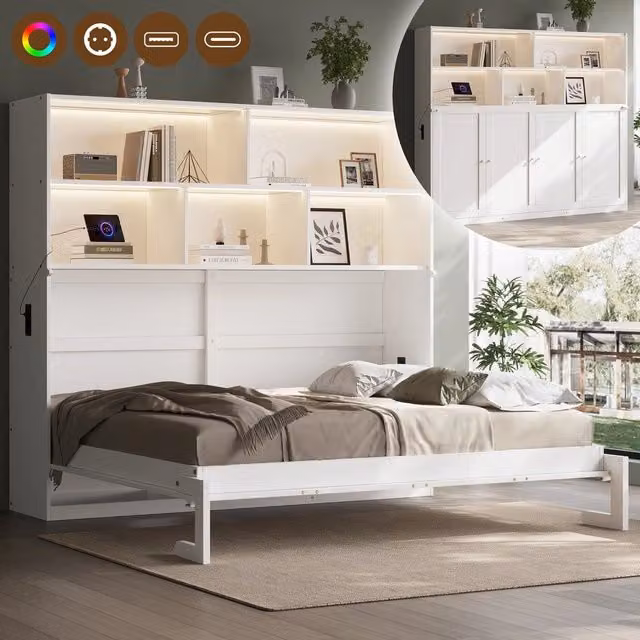 Letto singolo con contenitore e LED ¨C Minimal ¨C 90x200cm bianco in legno