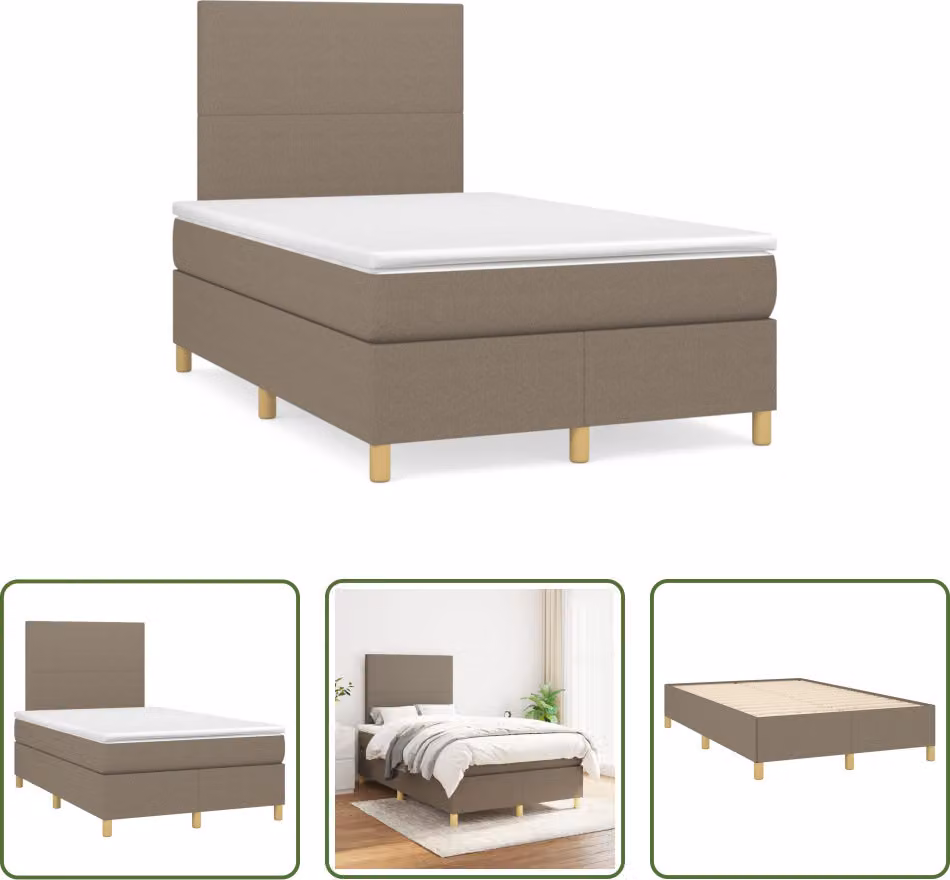 The Living Store Letto a molle con materasso Taupe 120x190 cm in tessuto