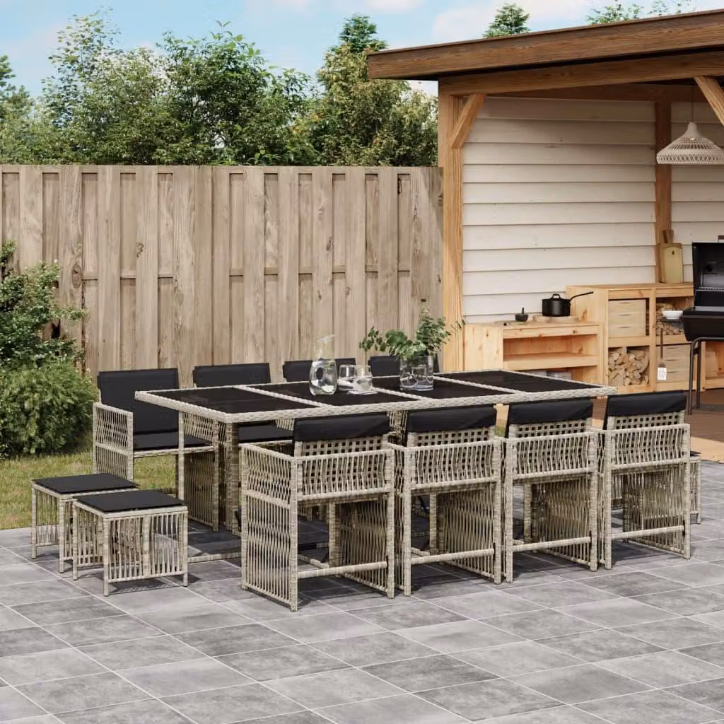 Maison Exclusive - Set da Pranzo da Giardino 13pz con Cuscini Grigio in Polyrattan