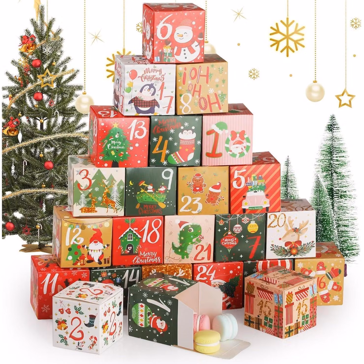 Calendario dell'Avvento, 24 giorni, scatola per regali, Natale, carta colorata