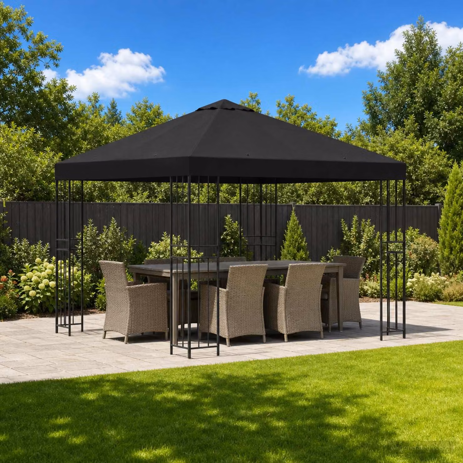 Gazebo vidaXL in acciaio galvanizzato e poliestere nero L: 300 cm x P: 300 cm x H: 276,5 cm