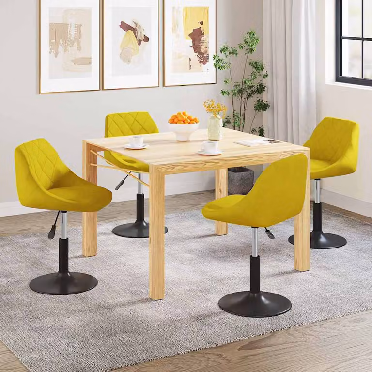 Set di 4 sedie da pranzo girevoli vidaXL in velluto giallo senape con ruote e design moderno