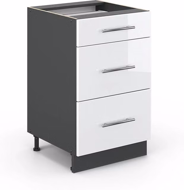 Mobiletto base per cucina Fame-Line Bianco lucido/Antracite 50 cm senza piano di lavoro Vicco