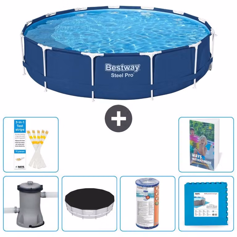 Piscina gonfiabile Bestway Steel Pro, rotonda, dimensioni 396x84 cm, composta da 5 parti, modello S254