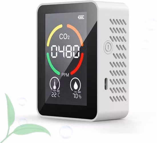 Monitoraggio della qualità dell'aria interna - Misuratore di CO2 - con igrometro e termometro - portatile e ricaricabile - Controllo della qualità dell'aria per la casa, l'ufficio, la scuola, l'hotel e l'auto - Bianco